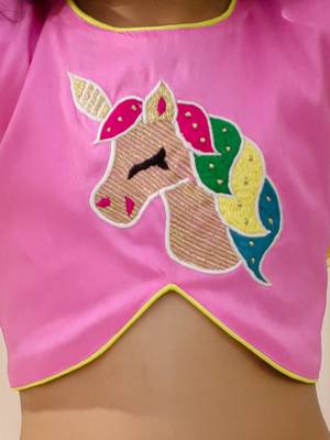 Pink embroidered silk lehenga choli with dupatta set for girls 4