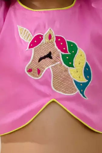 Pink embroidered silk lehenga choli with dupatta set for girls