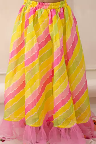Pink embroidered silk lehenga choli with dupatta set for girls