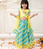 Yellow embroidered silk lehenga choli with dupatta set for girls