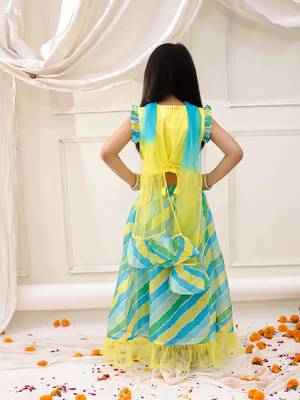 Yellow embroidered silk lehenga choli with dupatta set for girls 2