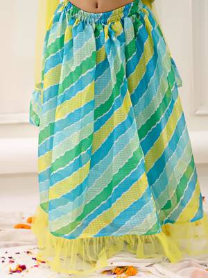 Yellow embroidered silk lehenga choli with dupatta set for girls 5