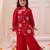 Red embroidered fendy silk kurti palazzo with dupatta set for girls