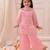 Pink embroidered fendy silk kurti palazzo with dupatta set for girls