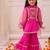 Rani pink embroidered georgette kurti sharara with dupatta set for girls