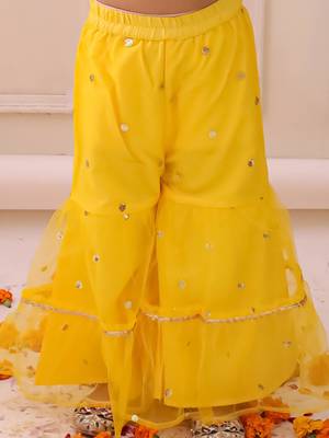 Yellow embroidered georgette kurti sharara with dupatta set for girls 5