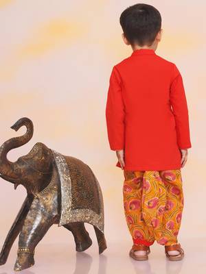 Orange embroidered cotton kurta dhoti set for boys 2