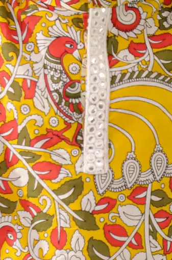 Yellow printed cotton kurta pyjama set for boys