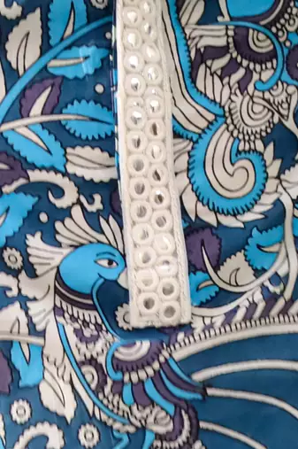 Blue printed cotton kurta pyjama set for boys