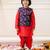 red woven slik kurta dhoti with jacket set for boy