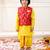 yellow woven slik kurta dhoti with jacket set for boy