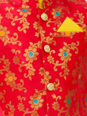 yellow woven slik kurta dhoti with jacket set for boy 4