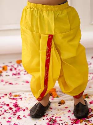 yellow woven slik kurta dhoti with jacket set for boy 5