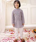 Multi embroidered cotton thread kurta pajama set for boy