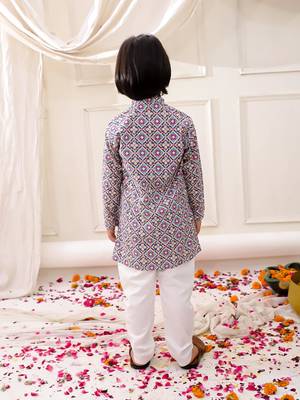 Multi embroidered cotton thread kurta pajama set for boy 2