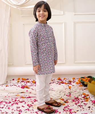 Multi embroidered cotton thread kurta pajama set for boy 3