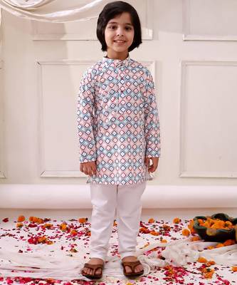 Multi embroidered cotton thread kurta pajama set for boy 1