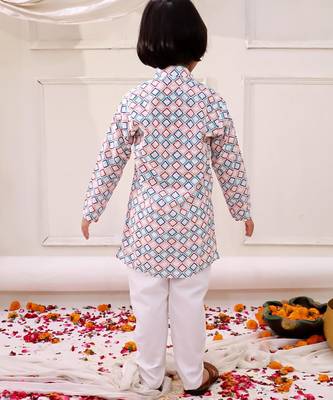 Multi embroidered cotton thread kurta pajama set for boy 2