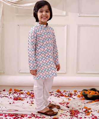 Multi embroidered cotton thread kurta pajama set for boy 3