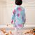 Blue printed silk floral kurta pyjama set for boys