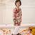 Peach printed silk floral kurta pyjama set for boys