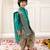 Green woven jacquard silk kurta dhoti with scarve set for boys