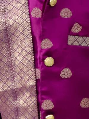 Purple woven jacquard silk kurta dhoti with scarve set for boys 4