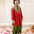 Red woven jacquard silk kurta dhoti set for boys