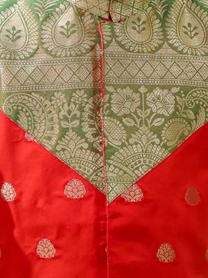 Red woven jacquard silk kurta dhoti set for boys 4