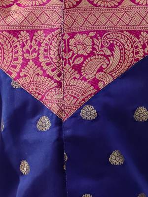 Navy woven jacquard silk kurta dhoti set for boys 4