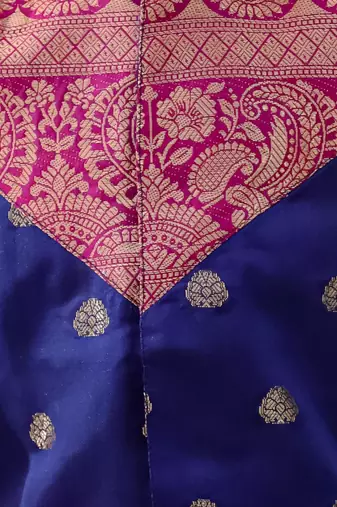 Navy woven jacquard silk kurta dhoti set for boys