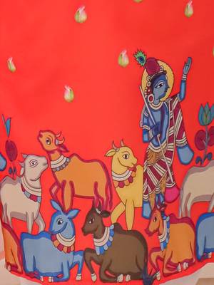Orange printed silk kurta pyjama set for boys 4