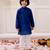 White-blue embroidered cotton kurta pyjama with jecket set for boys