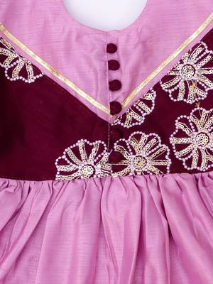 Purple embroidered silk flower kurti pent set for girls 4