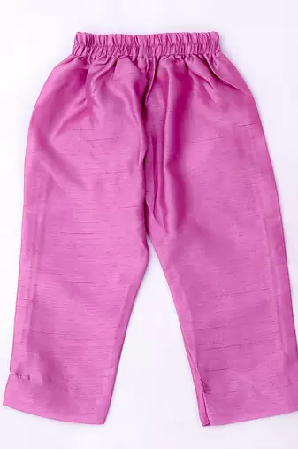Purple embroidered silk flower kurti pent set for girls