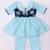 Turquoise embroidered silk flower kurti pent set for girls