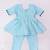 Turquoise embroidered silk flower kurti pent set for girls