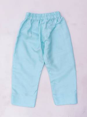 Turquoise embroidered silk flower kurti pent set for girls 5