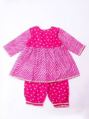 Pink printed cotton top with pant set for girls 3