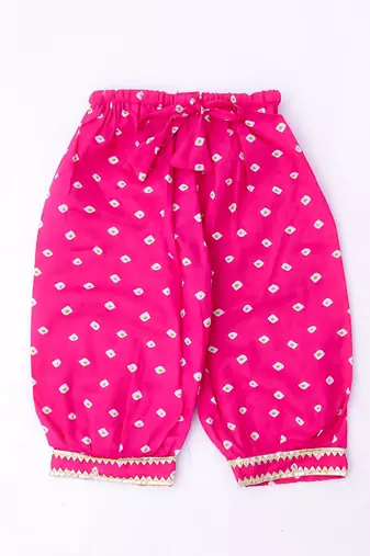 Pink printed cotton top with pant set for girls