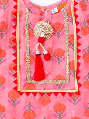 Peach printed cotton kurti sharara with dupatta set for girls 4