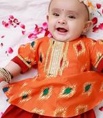 Orange foli printed cotton top with salwar set for girls
