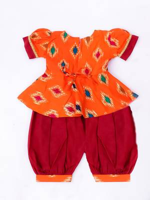 Orange foli printed cotton top with salwar set for girls 3