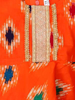 Orange foli printed cotton top with salwar set for girls 4