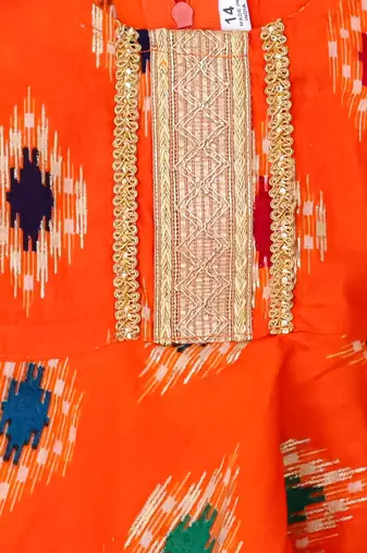 Orange foli printed cotton top with salwar set for girls