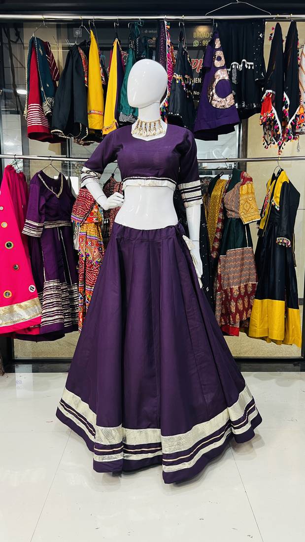 Traditional Roman Silk Wine Gota Lace Lehenga Choli