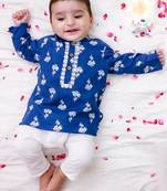 Blue embroidered cotton threads kurta pyjama set for boys