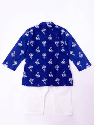 Blue embroidered cotton threads kurta pyjama set for boys 3