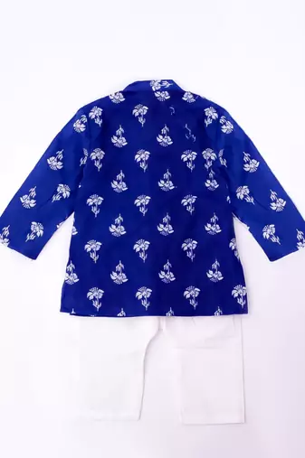 Blue embroidered cotton threads kurta pyjama set for boys