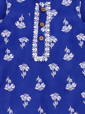 Blue embroidered cotton threads kurta pyjama set for boys 4